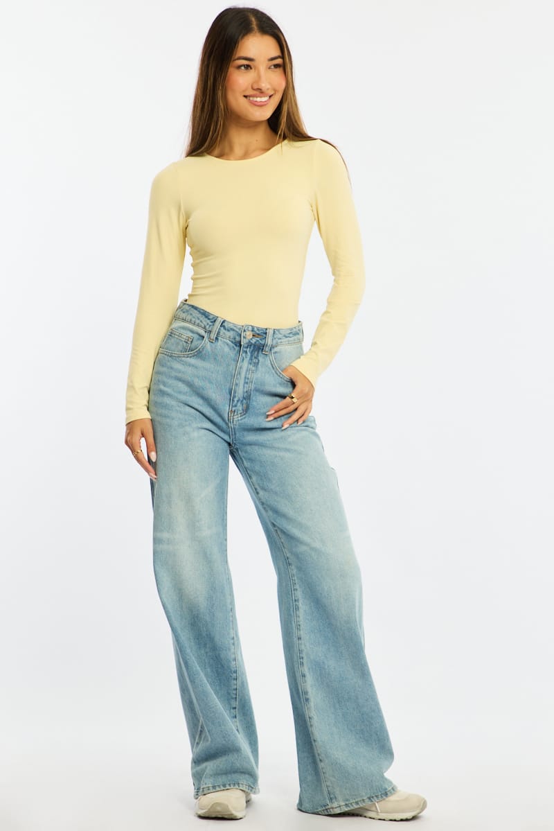 Yellow Long Sleeve Supersoft Top for Ally Fashion