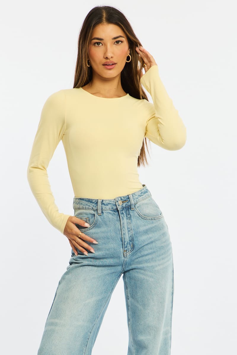 Yellow Long Sleeve Supersoft Top for Ally Fashion