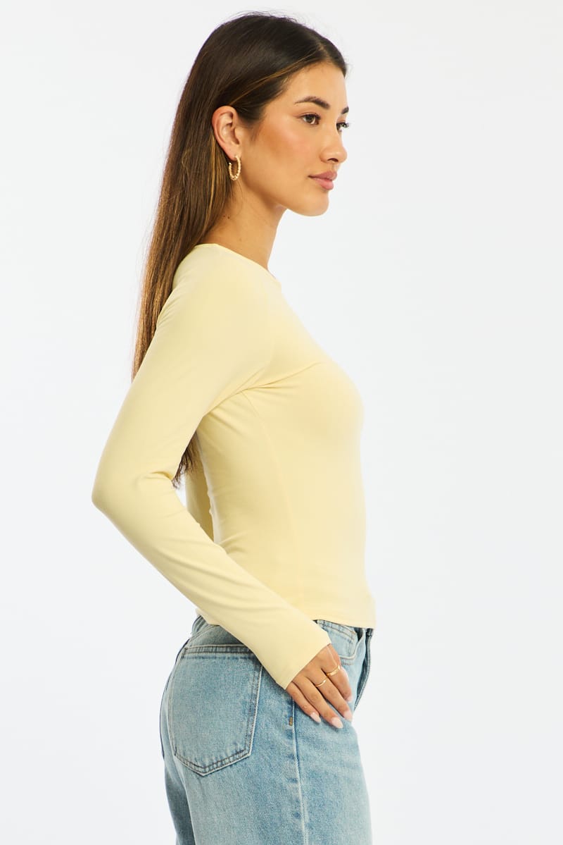 Yellow Long Sleeve Supersoft Top for Ally Fashion