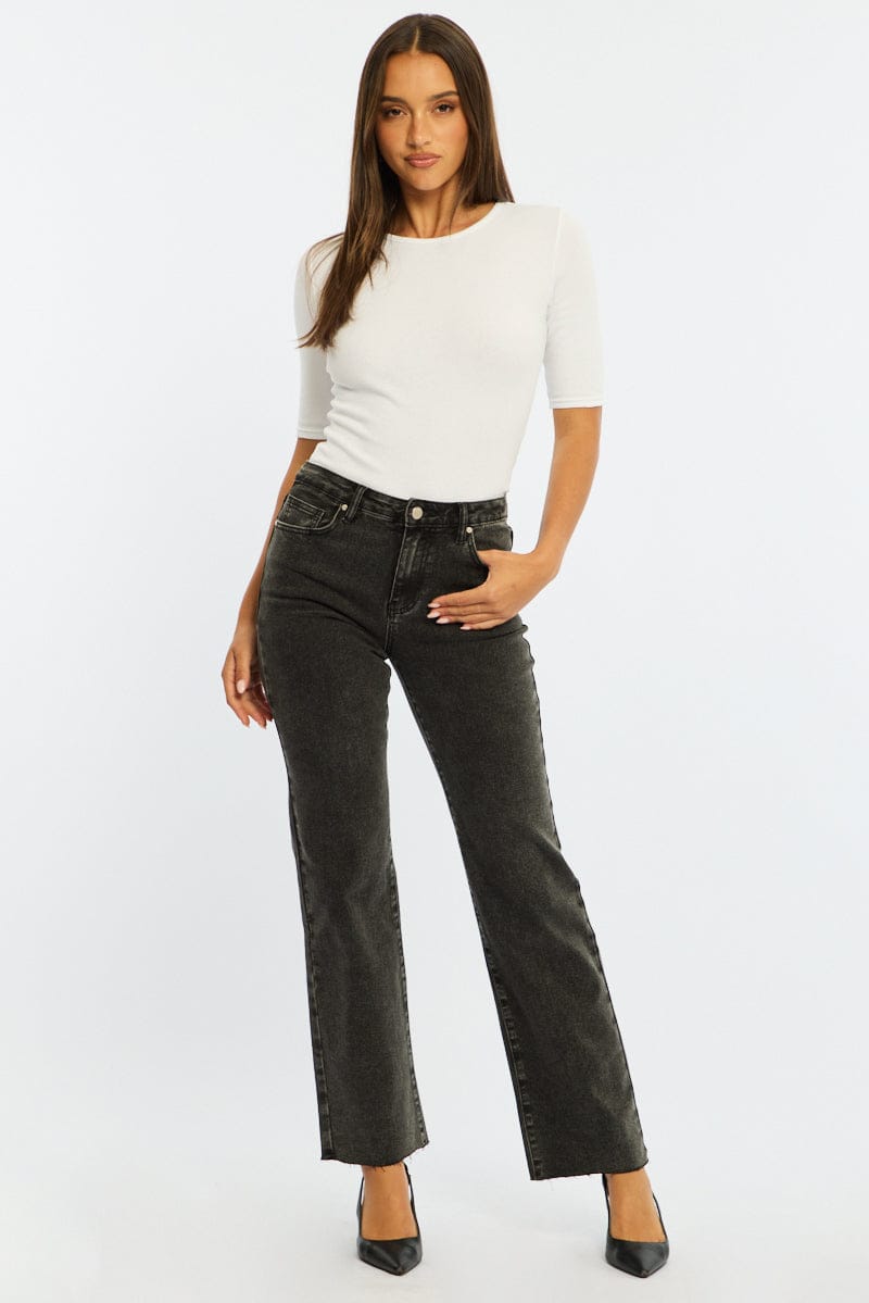 White 3/4 Length Sleeve Rib Tshirt for Ally Fashion