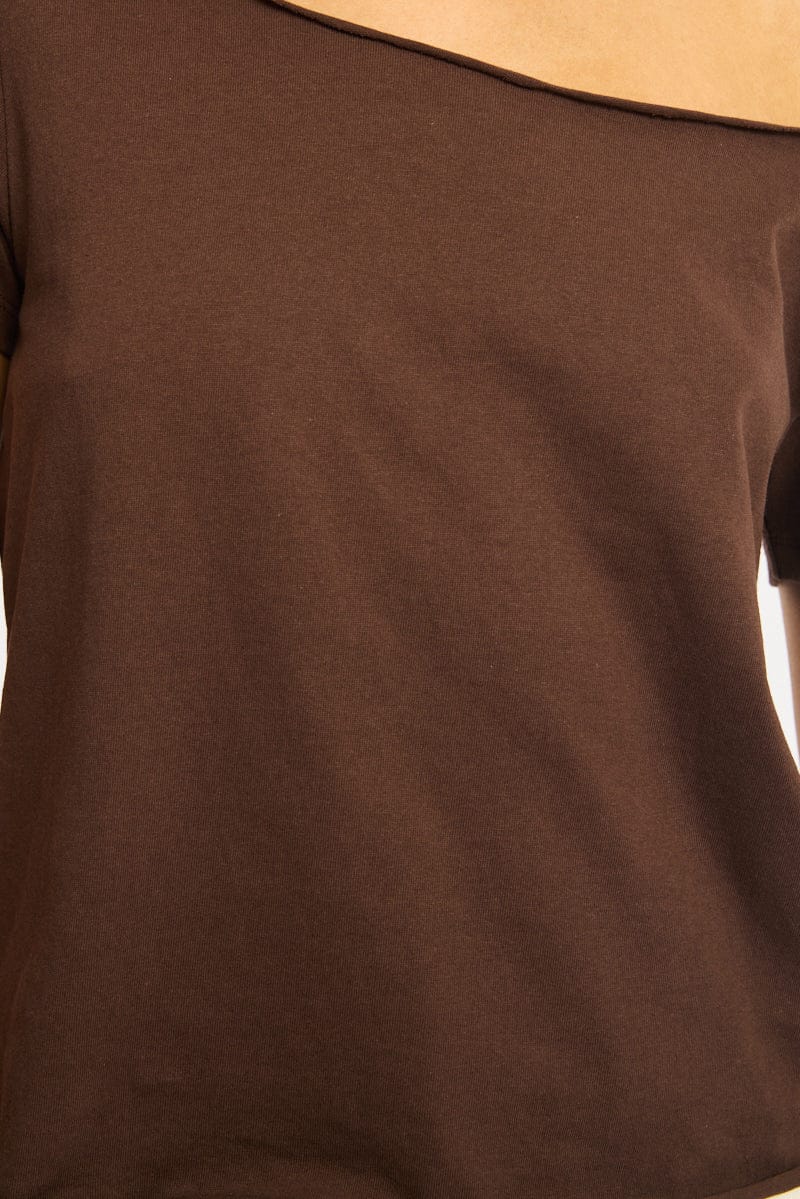 Brown Off Shoulder Tee Short Sleeve for Ally Fashion