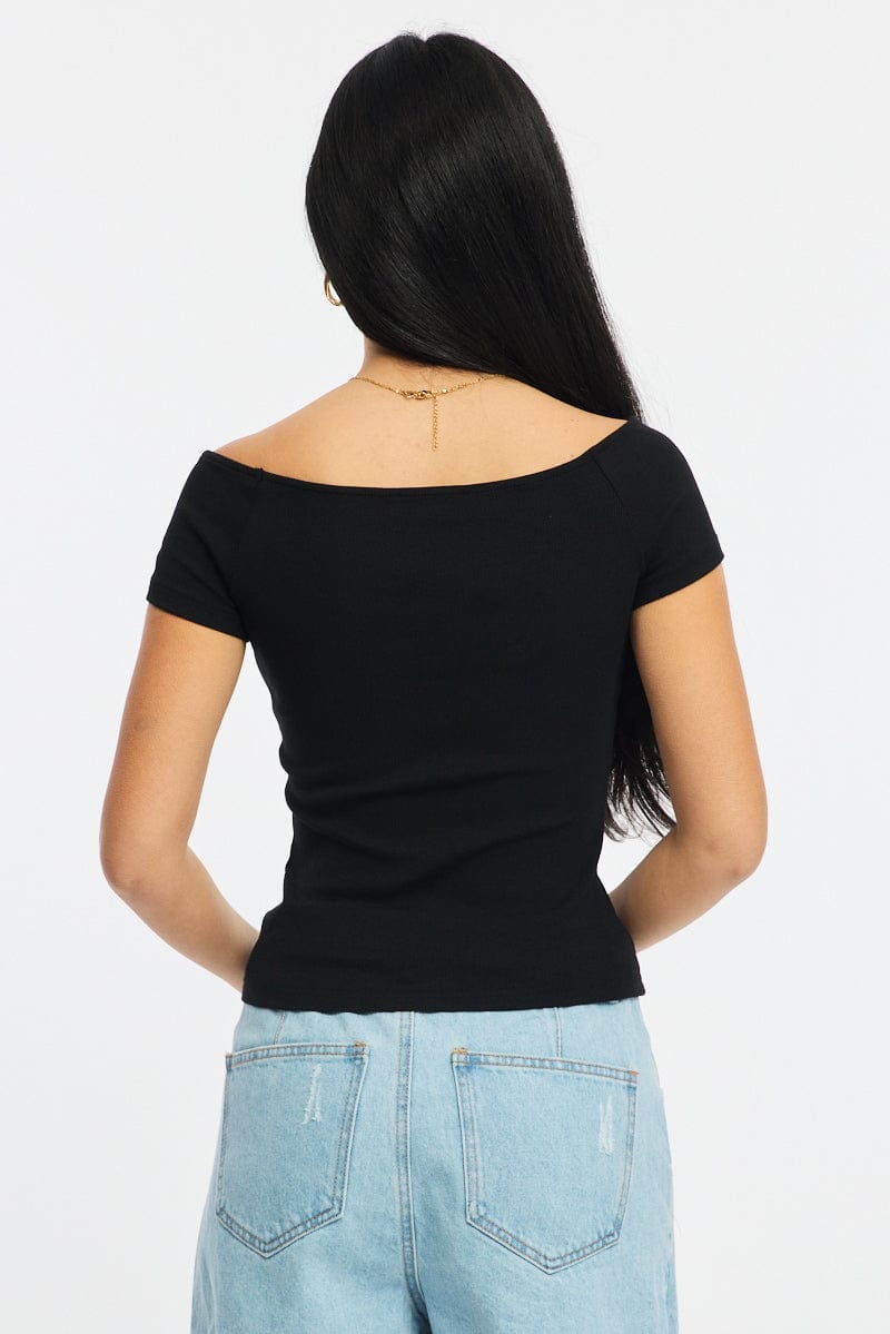 Black Off Shoulder Top Rib for Ally Fashion