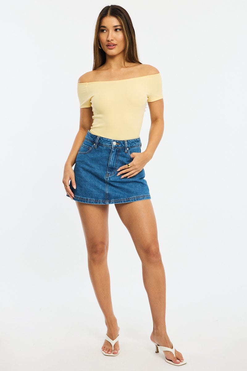 Yellow Off Shoulder Top Rib | Ally Fashion