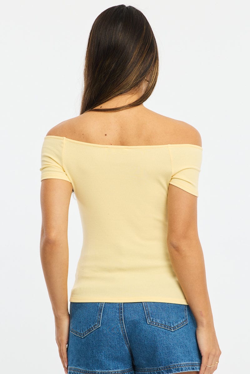 Yellow Off Shoulder Top Rib for Ally Fashion