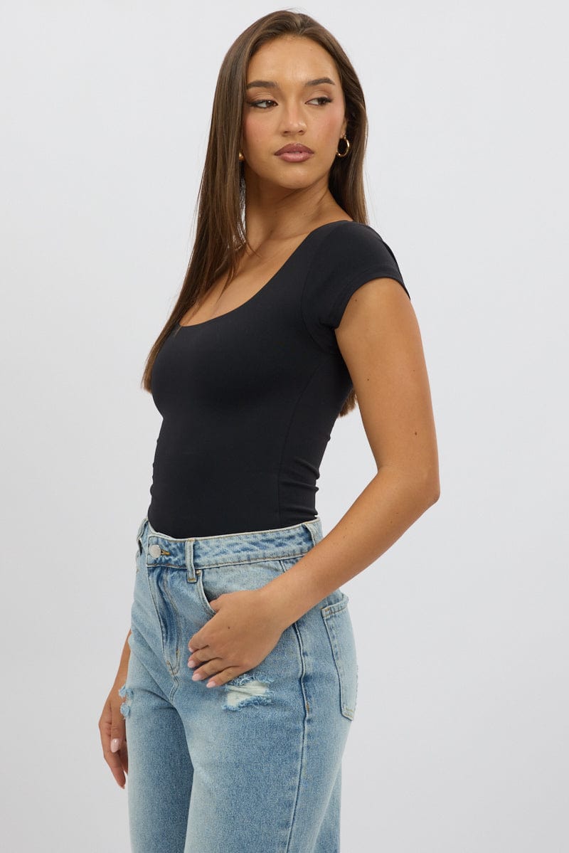 Black Supersoft Top Cap Sleeve for Ally Fashion