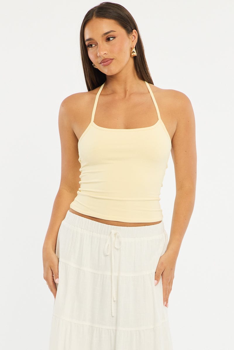Yellow Supersoft Halter Neck Top for Ally Fashion