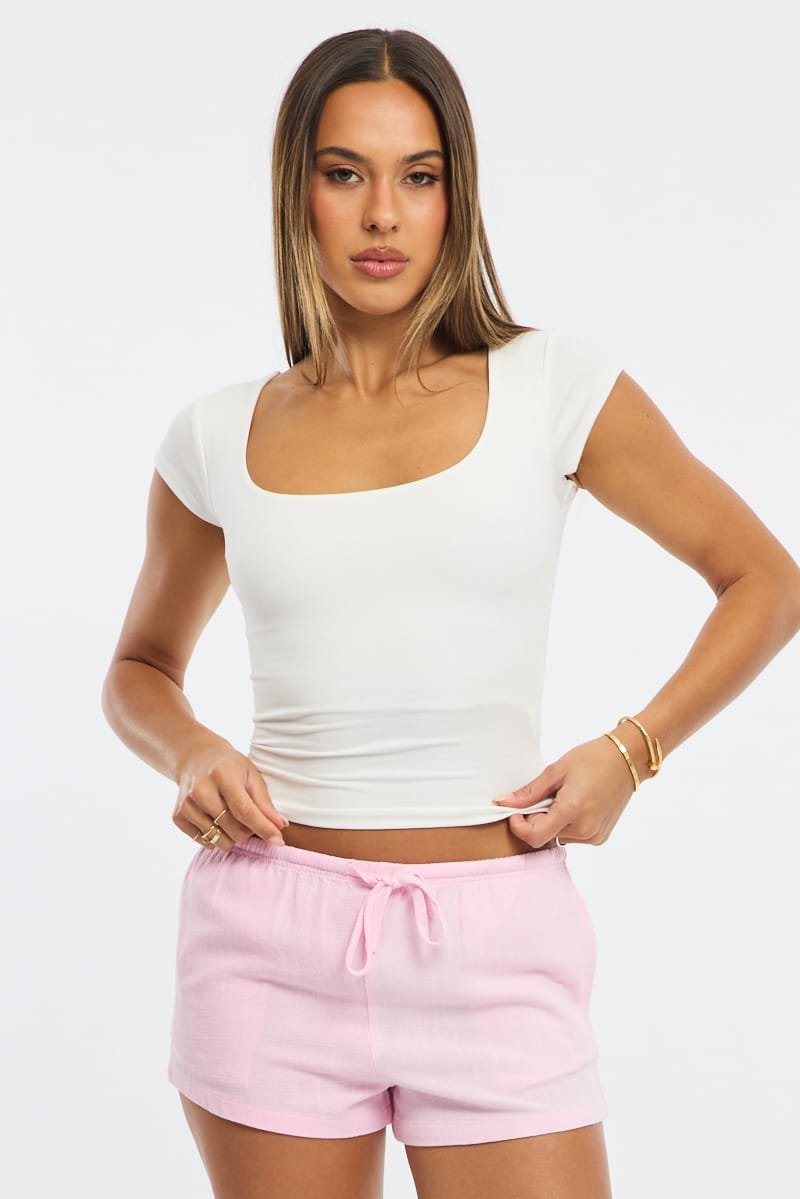 White Square Neck T-shirt Cap Sleeve for Ally Fashion