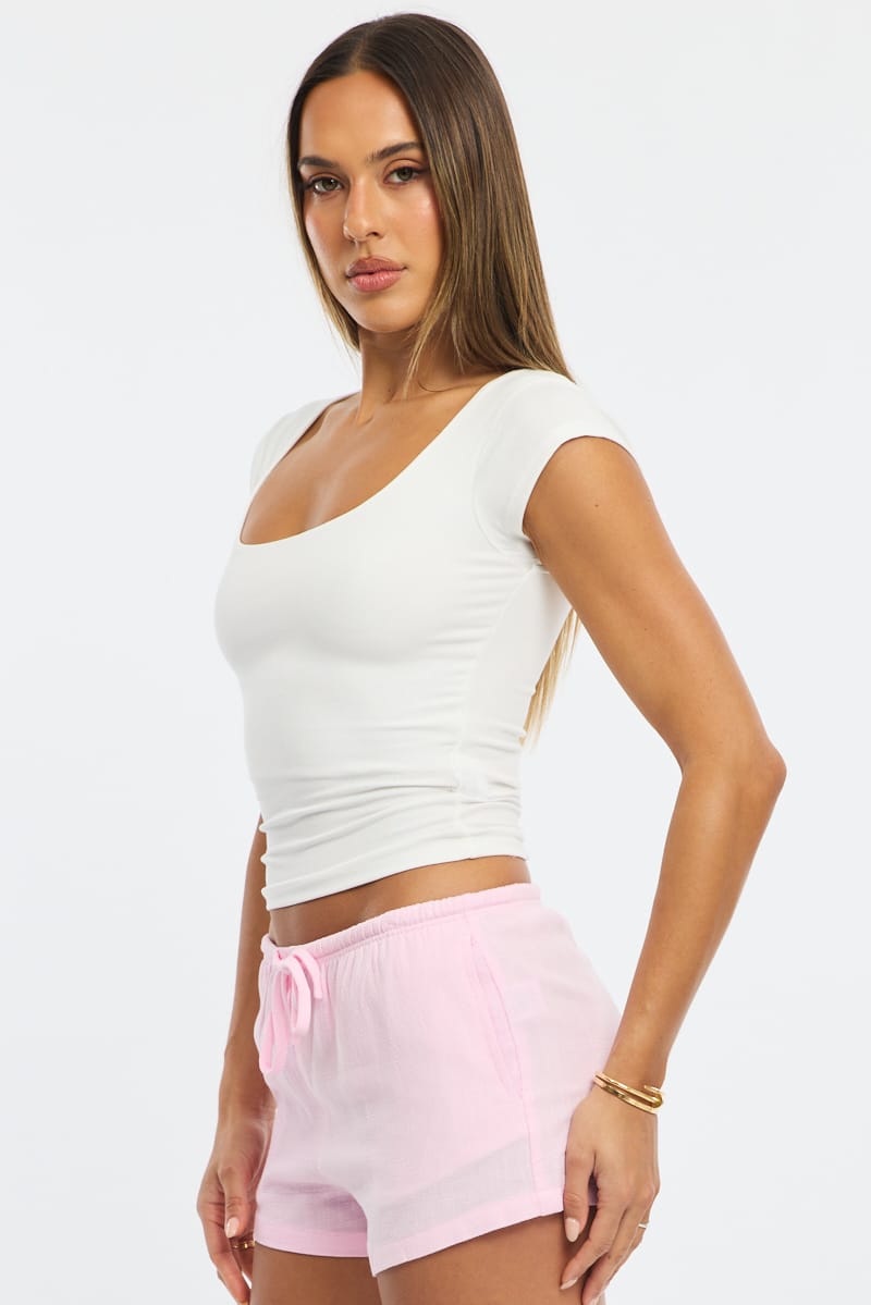 White Square Neck T-shirt Cap Sleeve for Ally Fashion