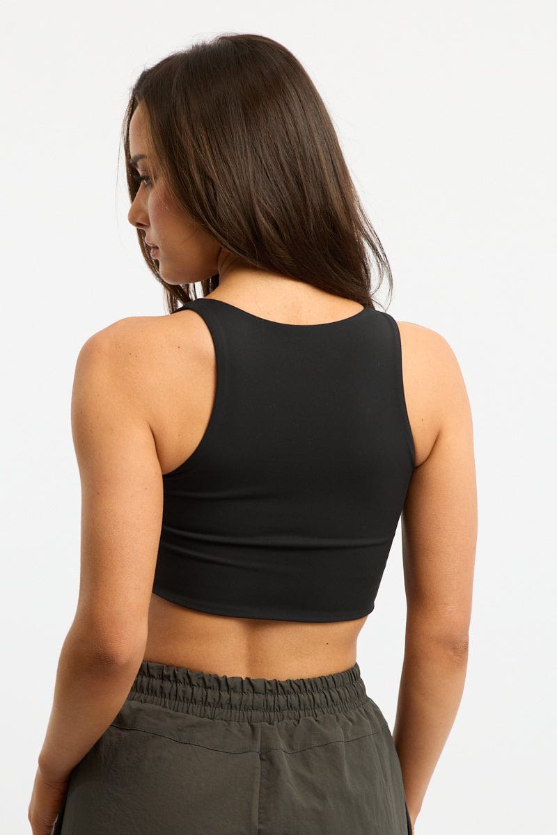Black Bralette Top Sleeveless V-neck Ruched for Ally Fashion
