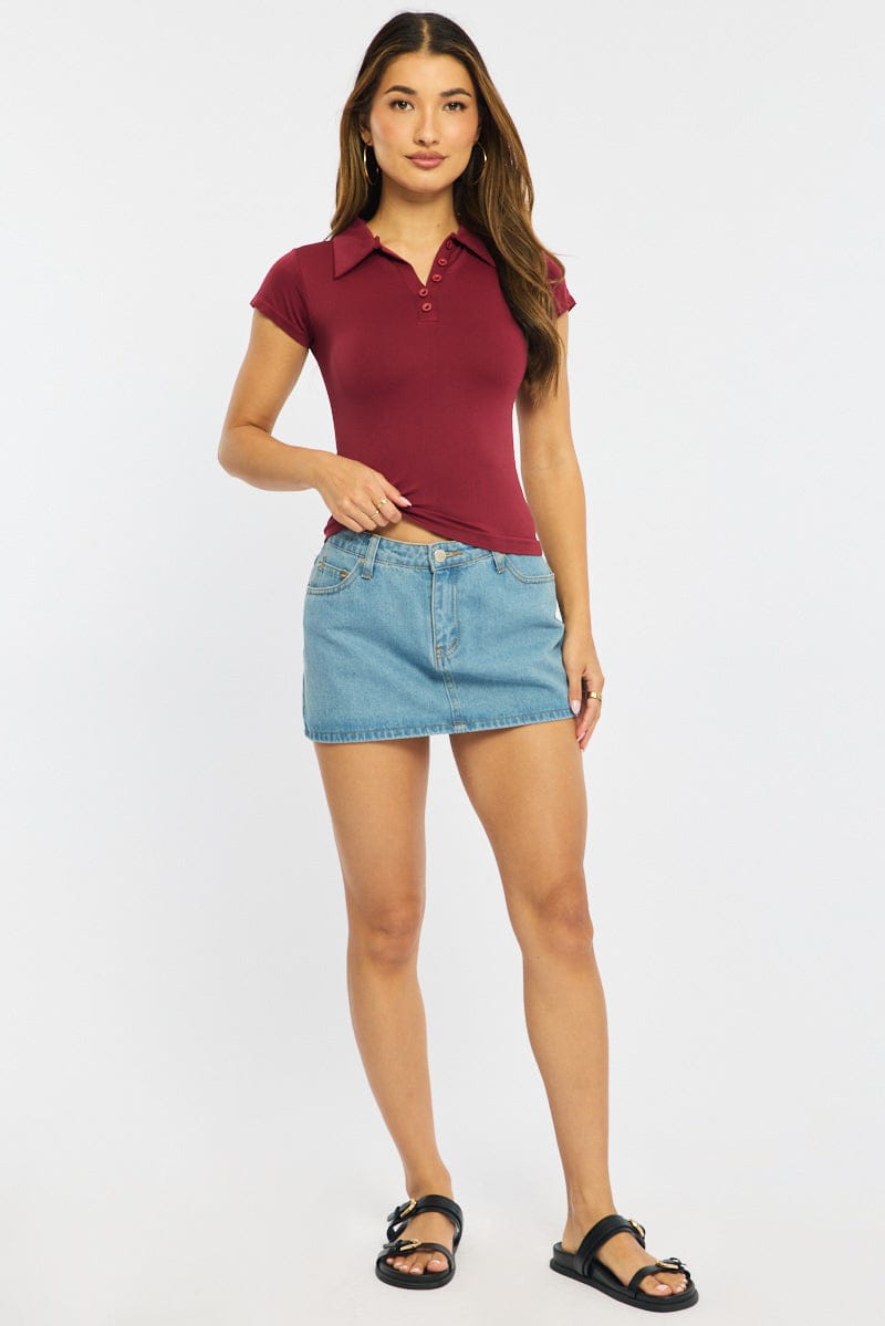 Red Collared T-shirt Short Sleeve for Ally Fashion