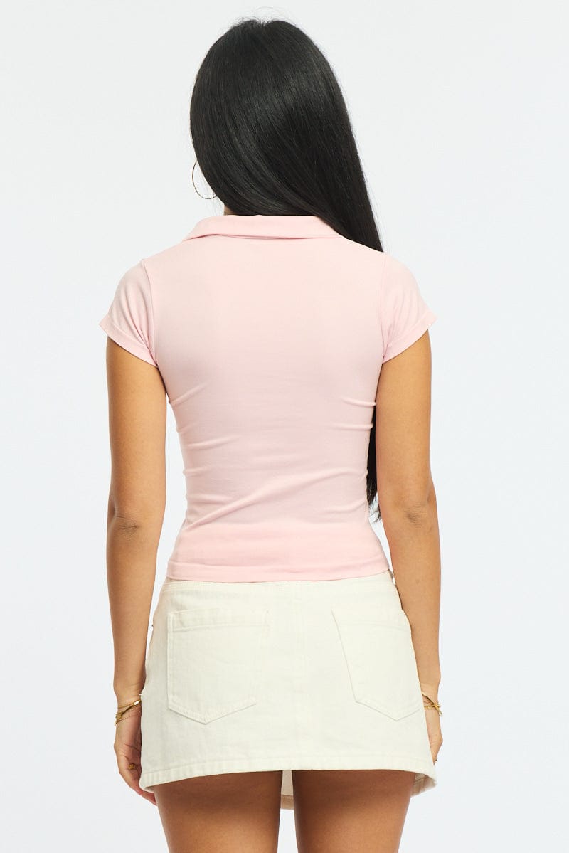 Pink Collared T-shirt Short Sleeve for Ally Fashion