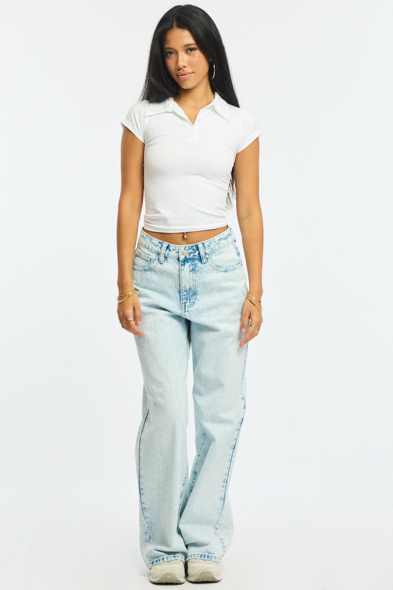 White Collared T-shirt Short Sleeve for Ally Fashion
