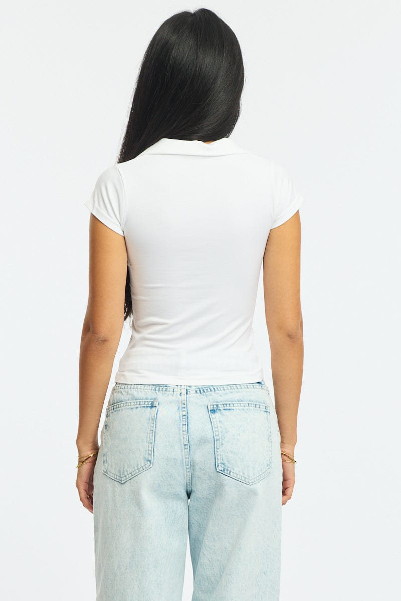 White Collared T-shirt Short Sleeve for Ally Fashion