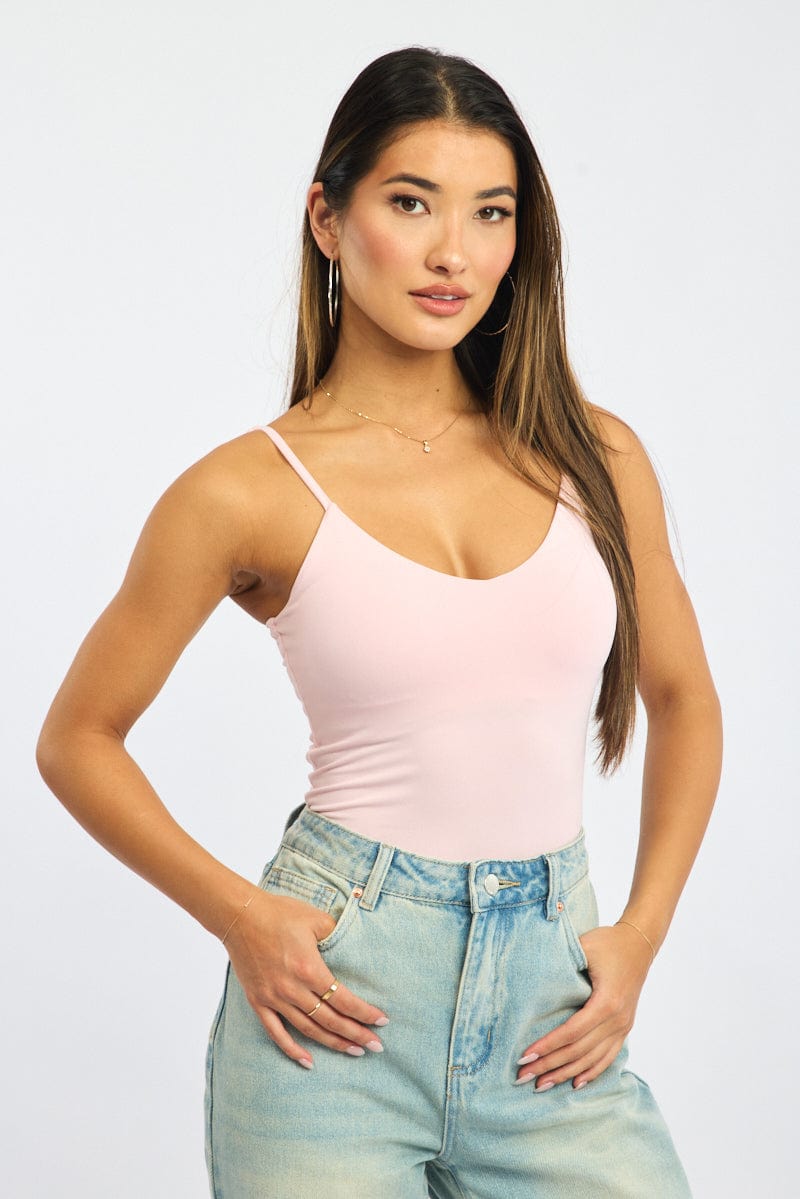 Pink Supersoft Bodysuit Sleeveless Bra-Insert from Ally Fashion