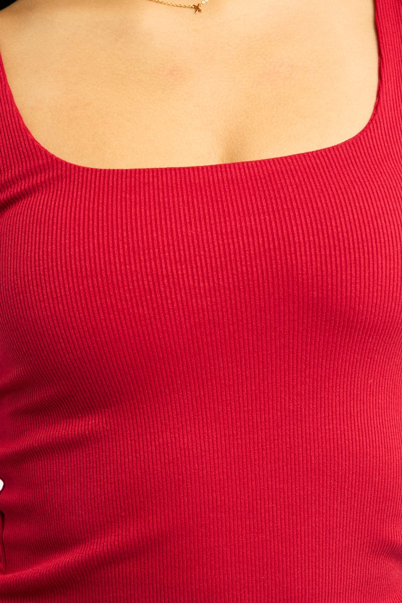 Red Ribbed Red Tank Top Double Layered Rib | Ally Fashion