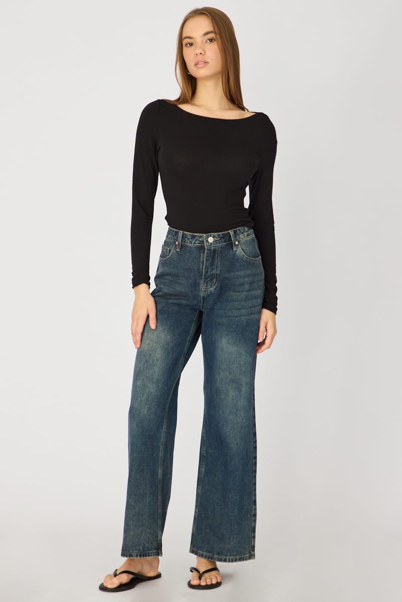 Black Sheer Top Long Sleeve for Ally Fashion