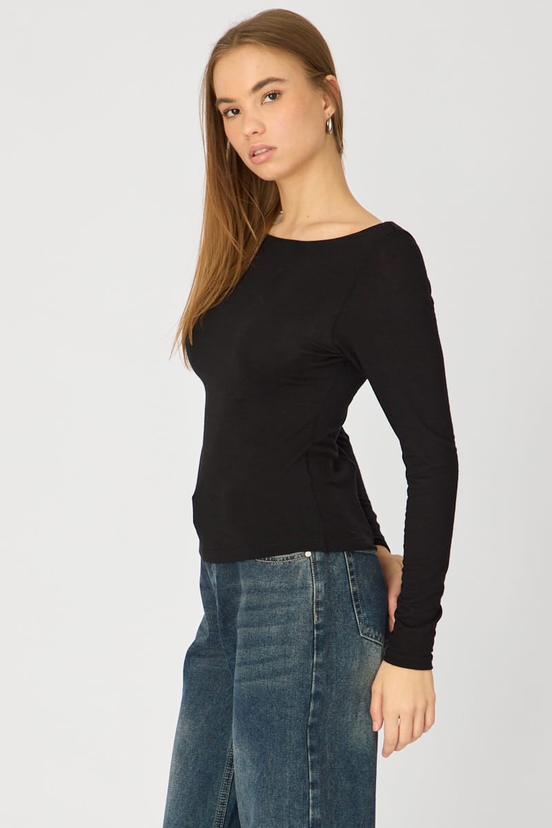 Black Sheer Top Long Sleeve for Ally Fashion