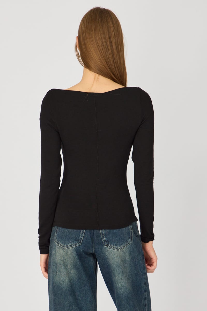 Black Sheer Top Long Sleeve for Ally Fashion