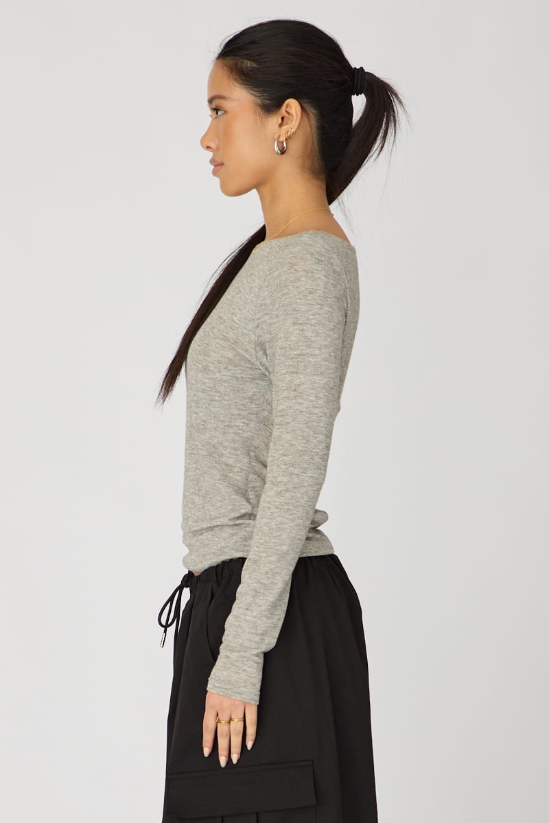 Grey Sheer Top Long Sleeve for Ally Fashion