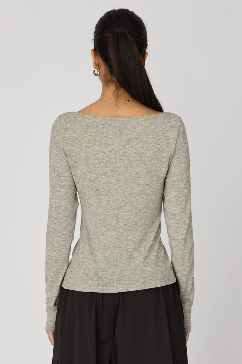Grey Sheer Top Long Sleeve for Ally Fashion