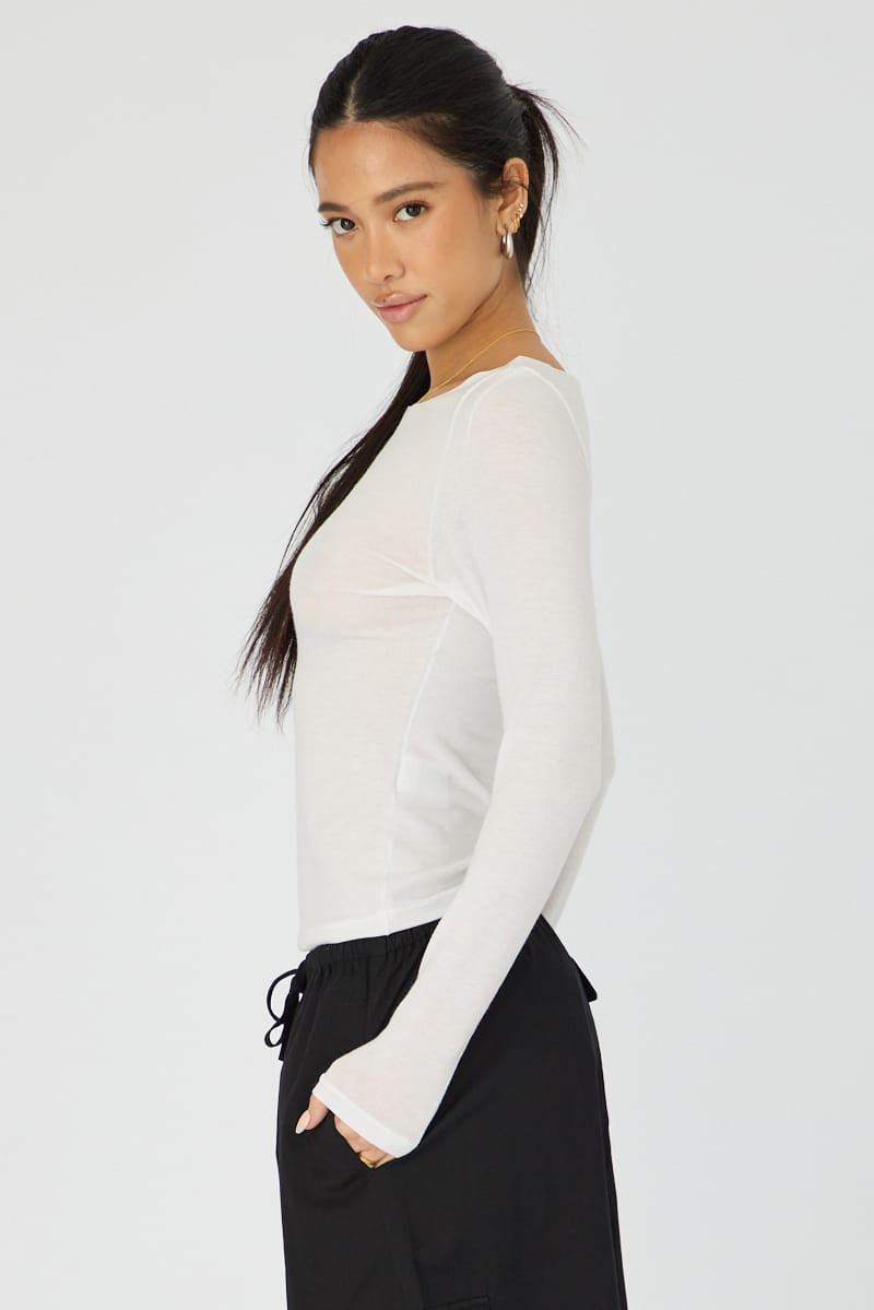White Sheer Top Long Sleeve for Ally Fashion