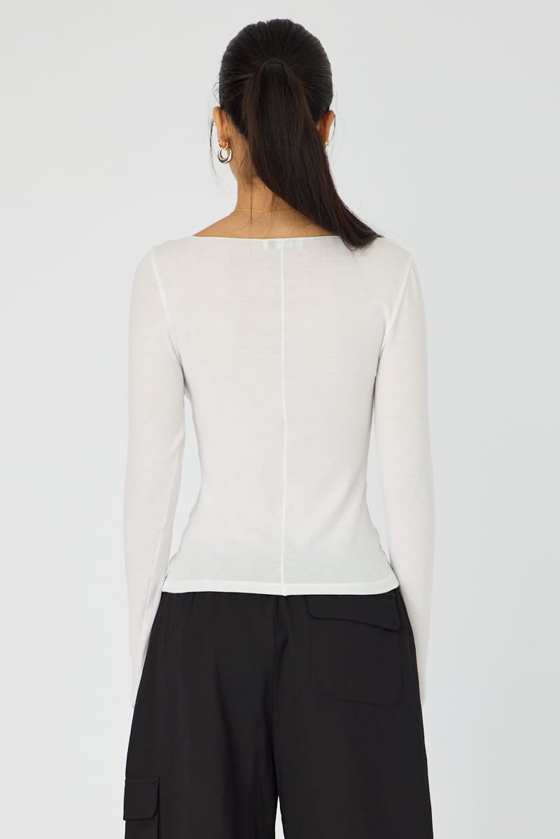 White Sheer Top Long Sleeve for Ally Fashion