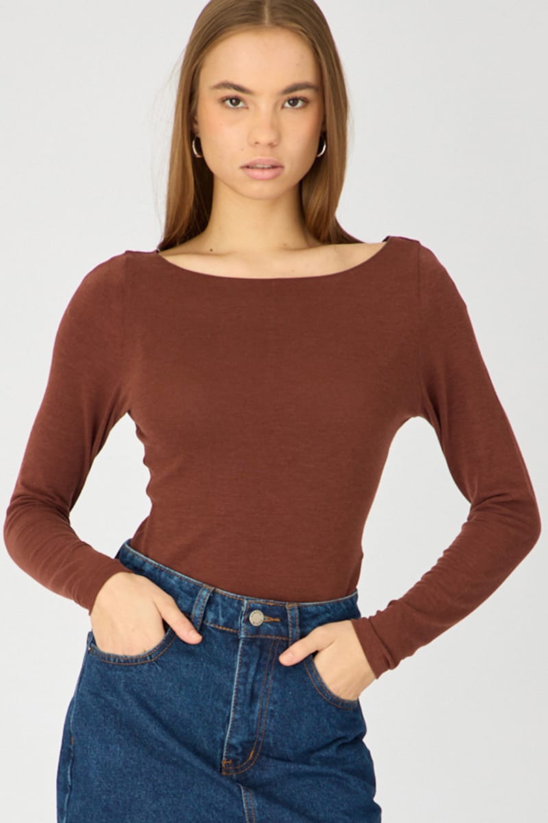 Brown Sheer Top Long Sleeve Slim Fit for Ally Fashion