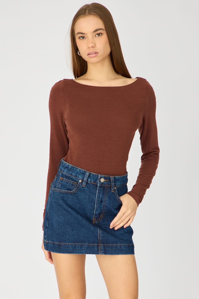 Brown Sheer Top Long Sleeve Slim Fit for Ally Fashion