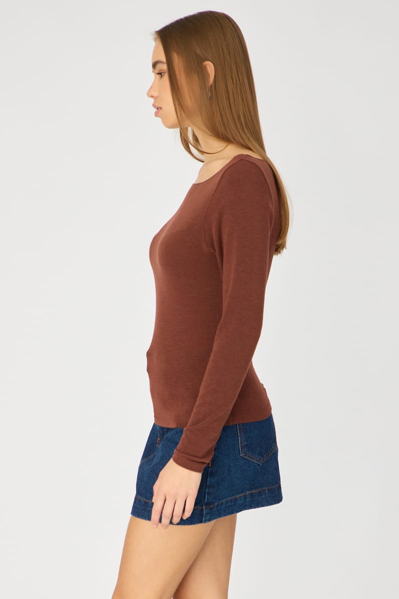 Brown Sheer Top Long Sleeve Slim Fit for Ally Fashion