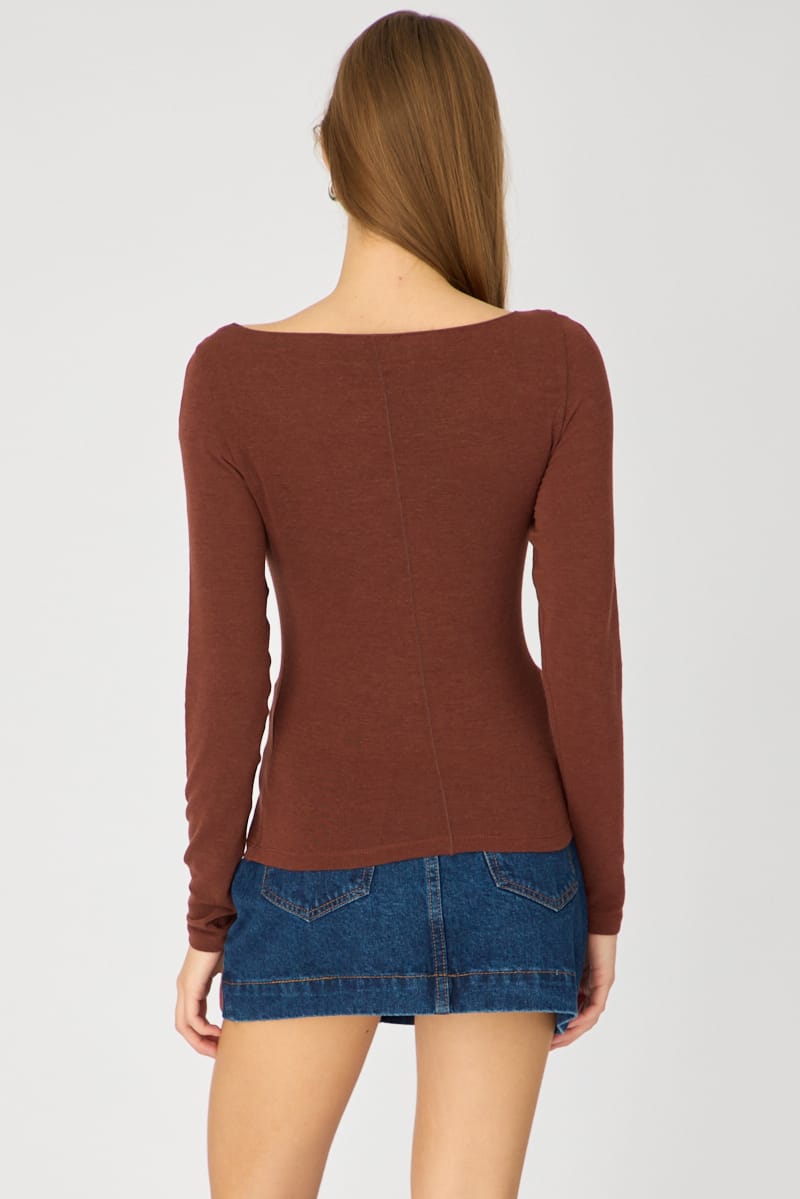 Brown Sheer Top Long Sleeve Slim Fit for Ally Fashion