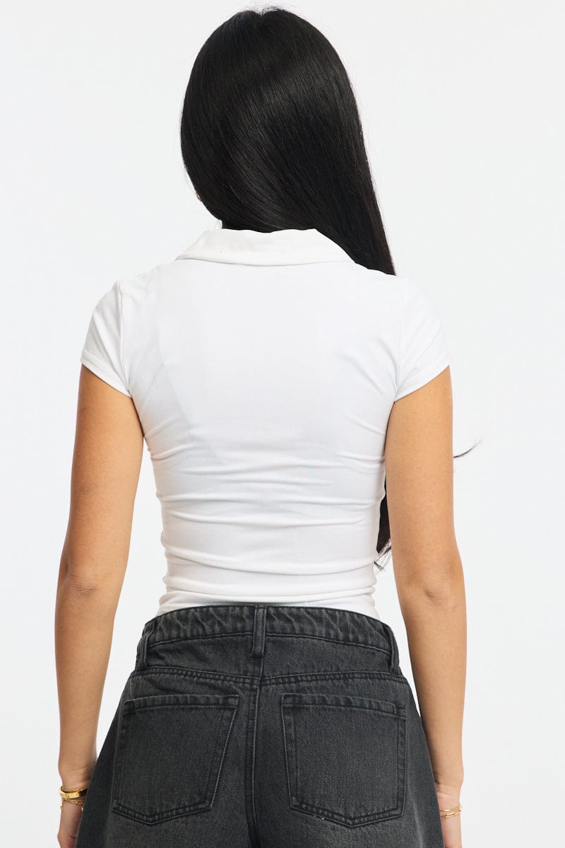 White Collar T-shirt Short Sleeve for Ally Fashion