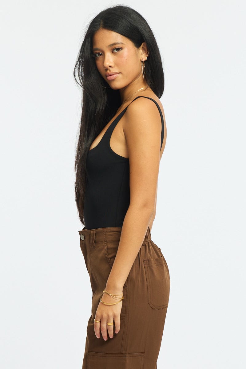 Black Supersoft Bodysuit Square Neck Sleeveless for Ally Fashion