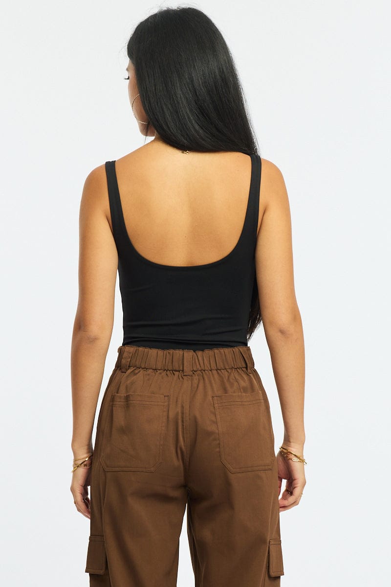 Black Supersoft Bodysuit Square Neck Sleeveless for Ally Fashion