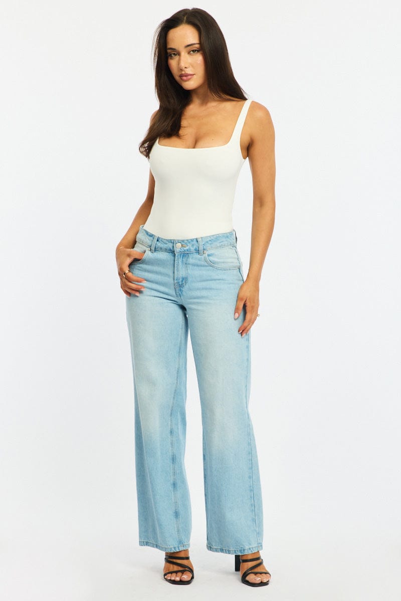 White Supersoft Bodysuit Square Neck Sleeveless for Ally Fashion