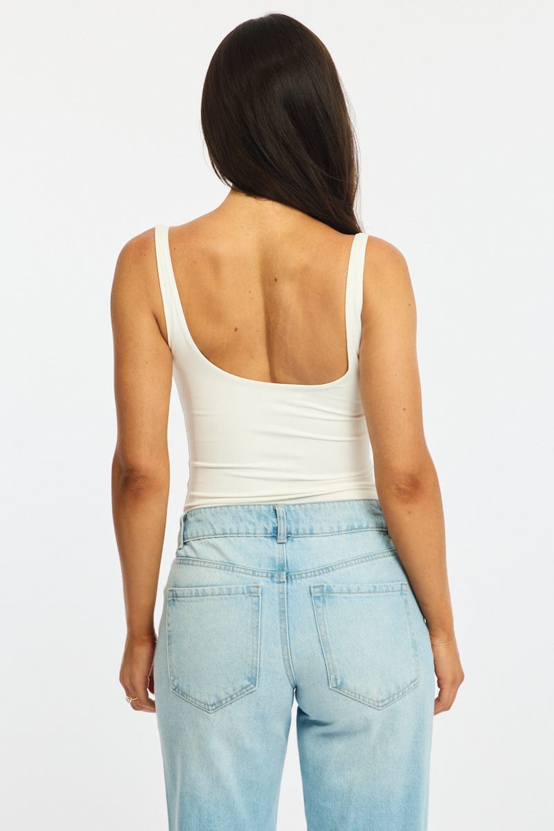 White Supersoft Bodysuit Square Neck Sleeveless for Ally Fashion