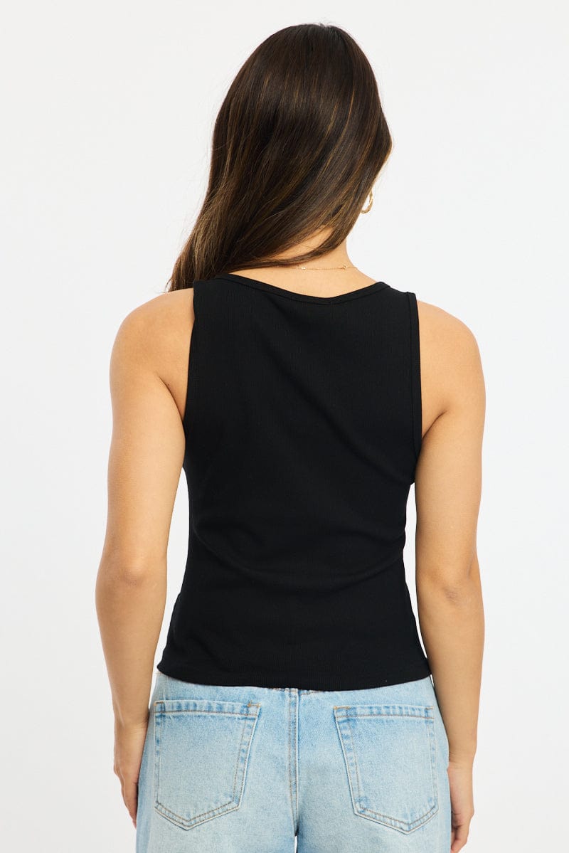 Black Henley Tank Top Sleeveless for Ally Fashion