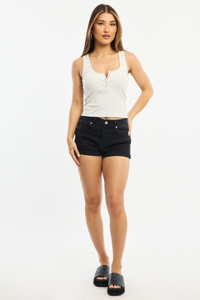 Grey Henley Tank Top Sleeveless for Ally Fashion