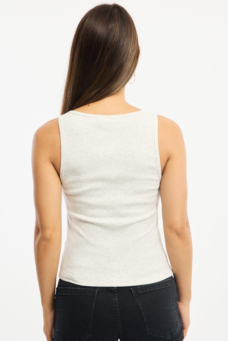 Grey Henley Tank Top Sleeveless for Ally Fashion