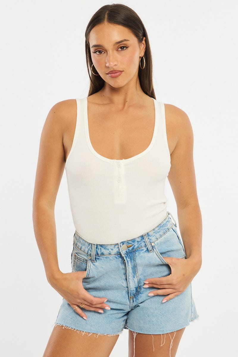 White Henley Tank Sleeveless for Ally Fashion