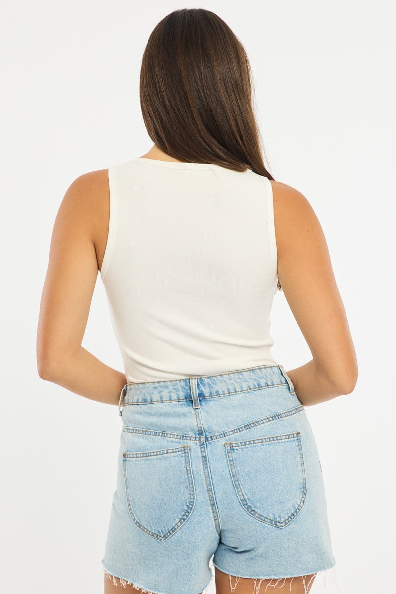 White Henley Tank Sleeveless for Ally Fashion