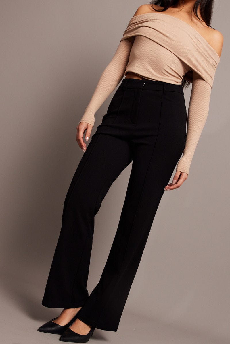 Black Straight Fit Pants High Rise Workwear for Ally Fashion