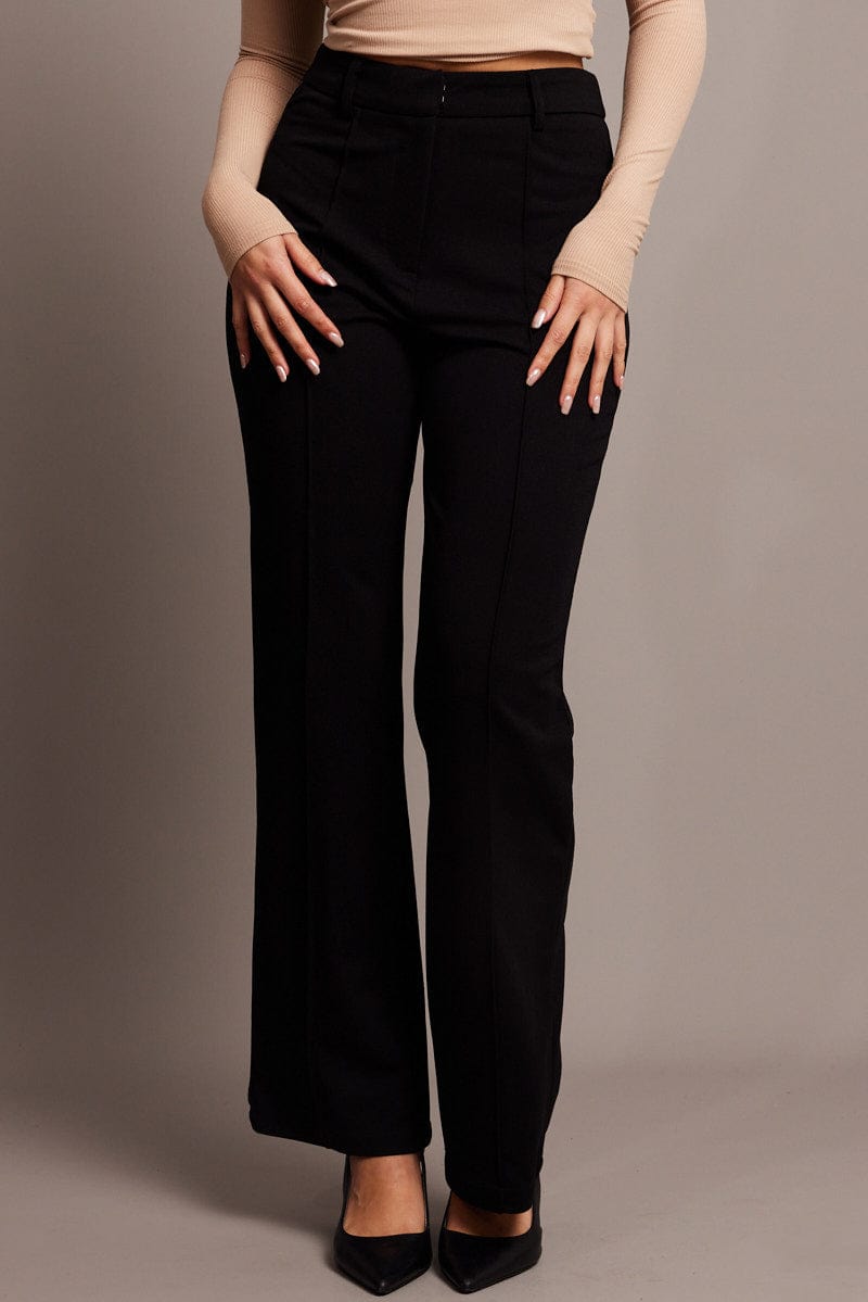 Black Straight Fit Pants High Rise Workwear for Ally Fashion