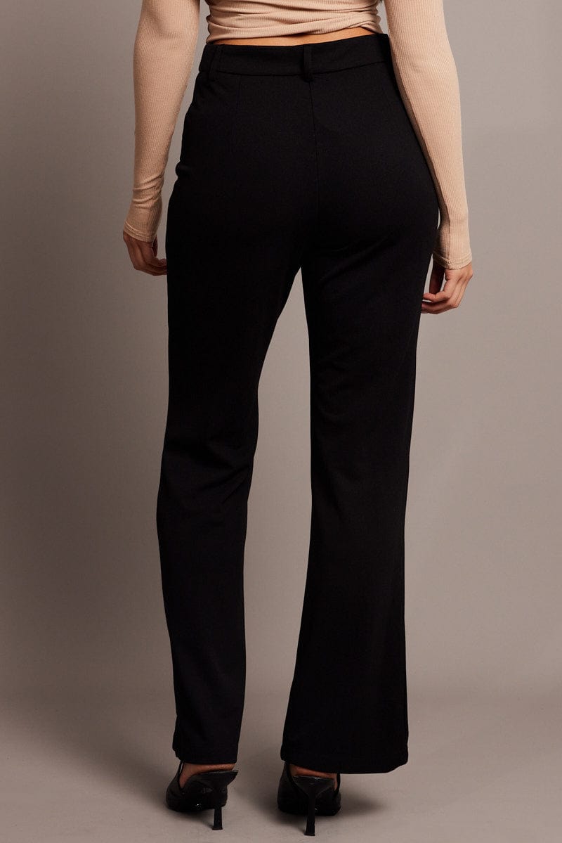 Black Straight Fit Pants High Rise Workwear for Ally Fashion