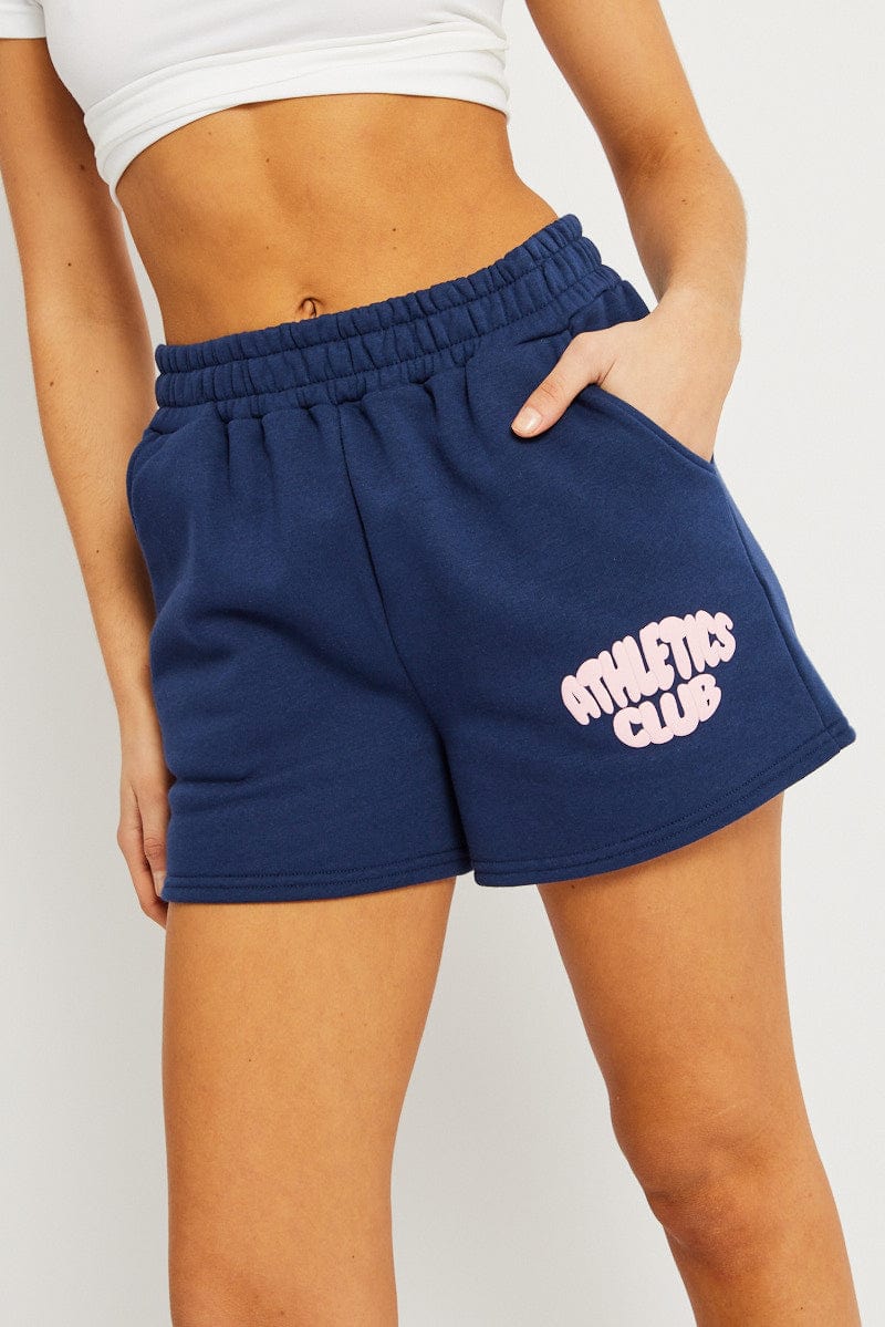 Blue Track Shorts High Rise Elastic Waist for Ally Fashion