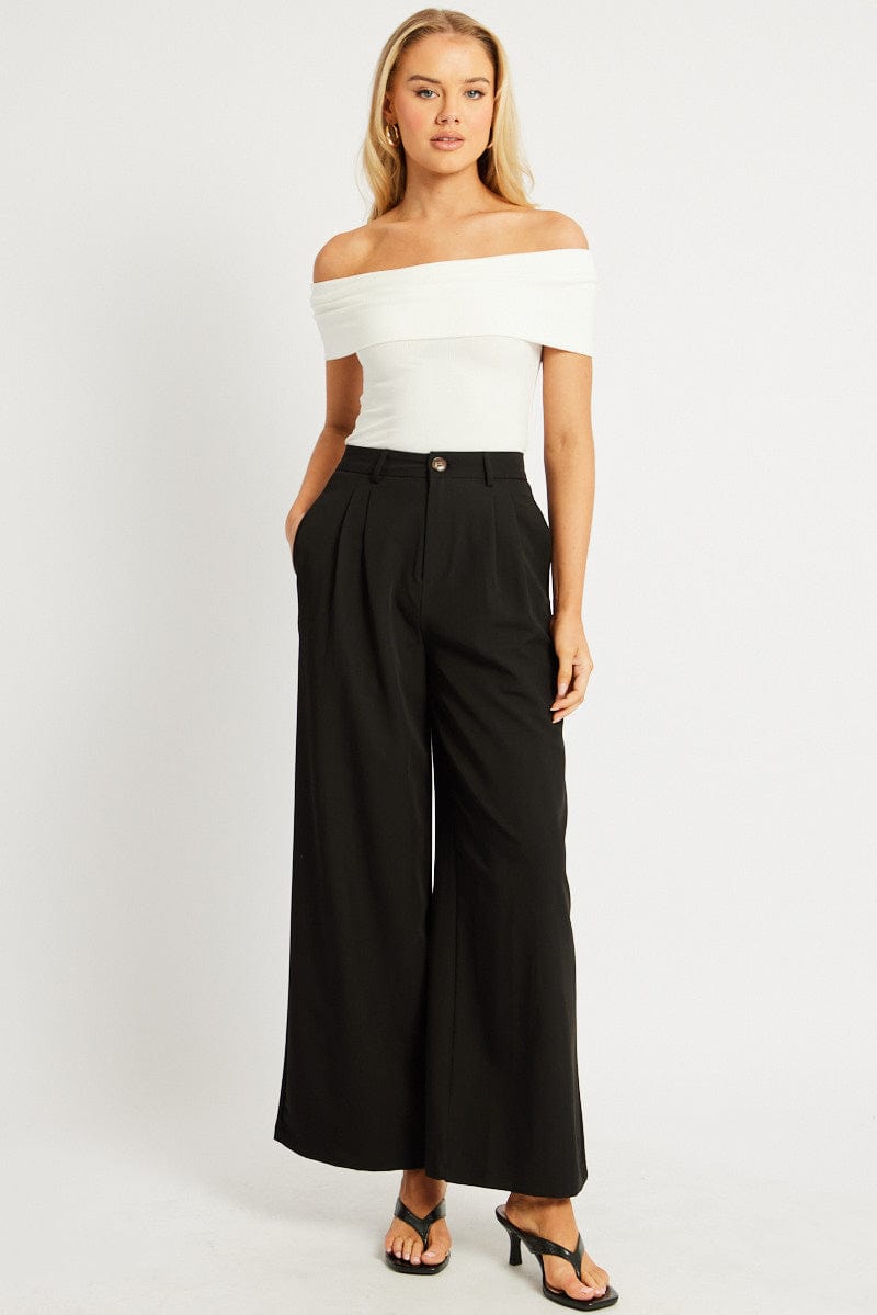 Black Wide Leg Pants Mid Rise for Ally Fashion