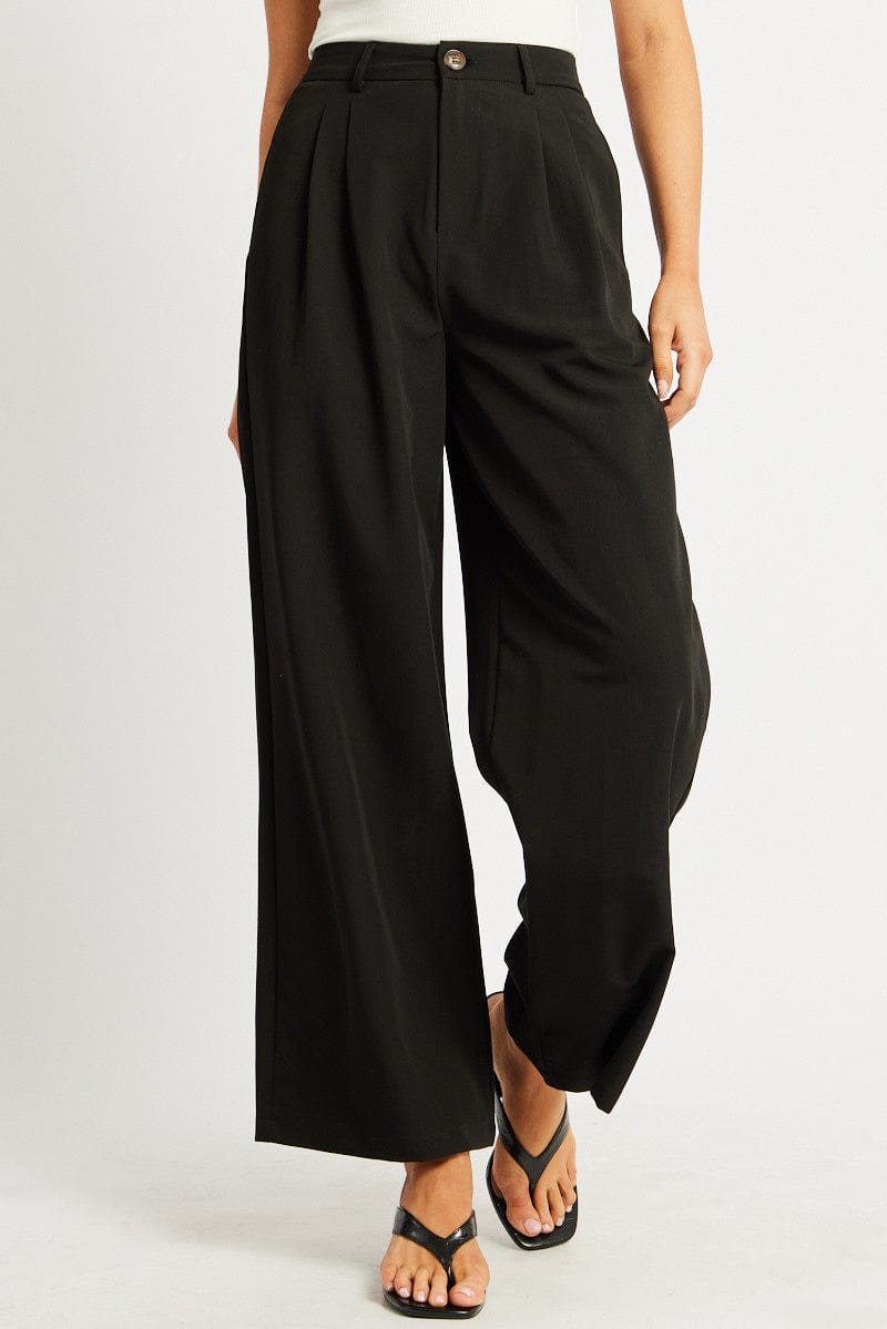 Black Wide Leg Pants Mid Rise for Ally Fashion