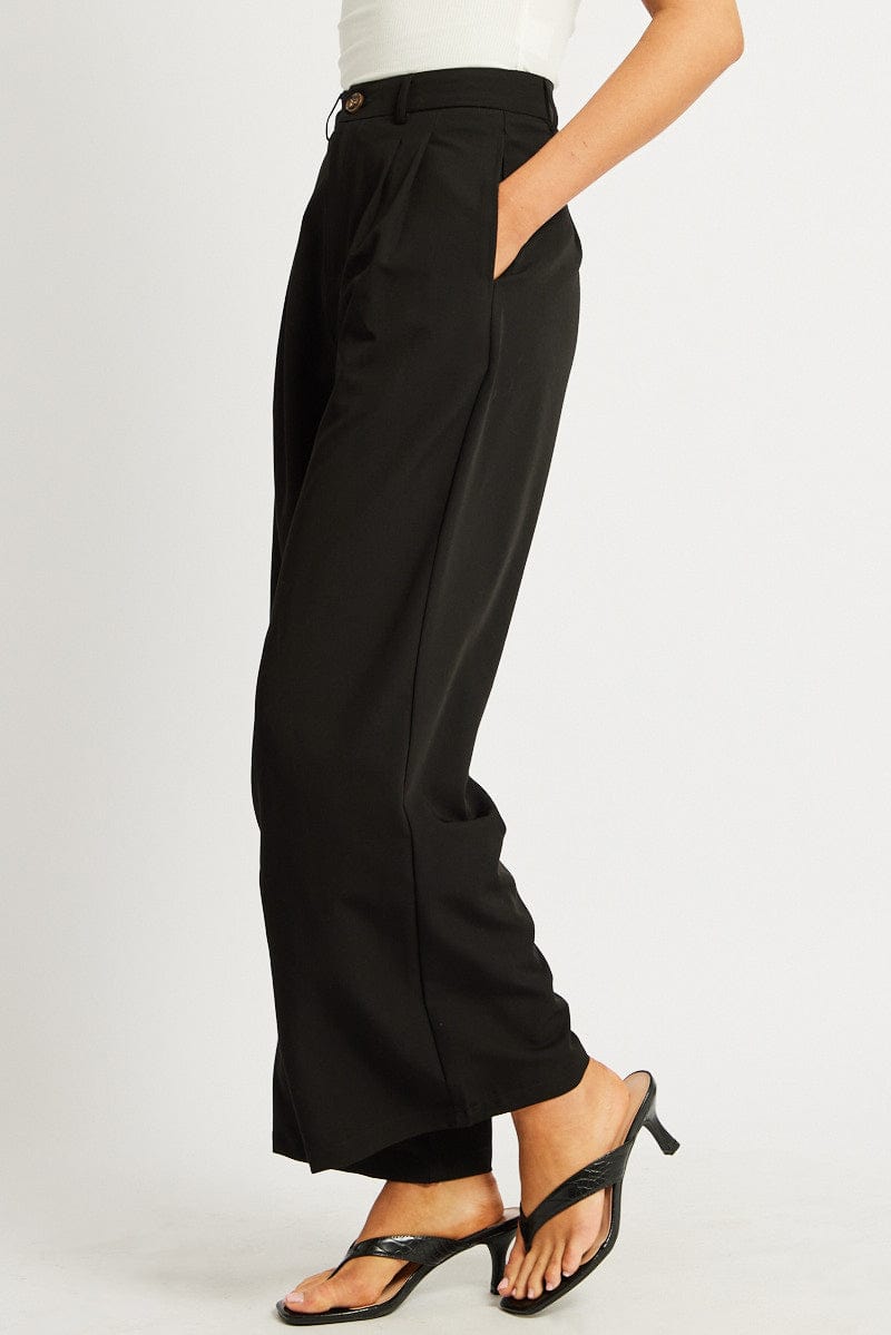 Black Wide Leg Pants Mid Rise for Ally Fashion