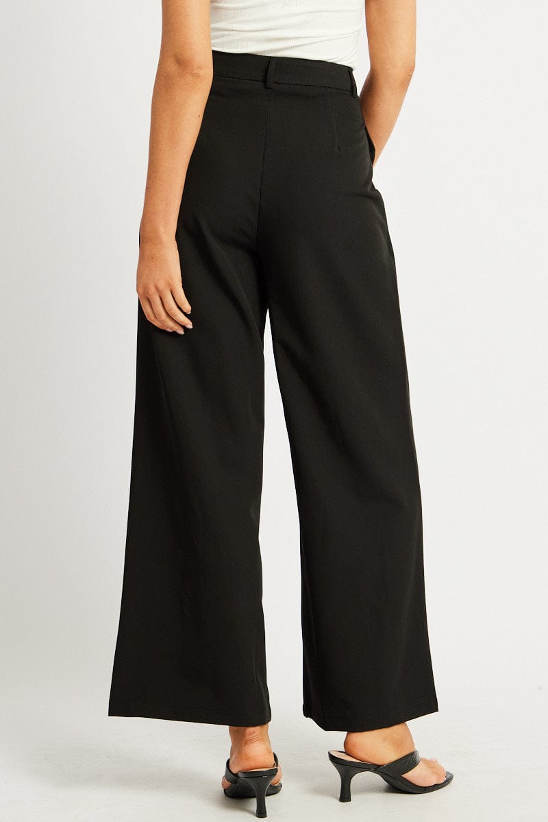 Black Wide Leg Pants Mid Rise for Ally Fashion