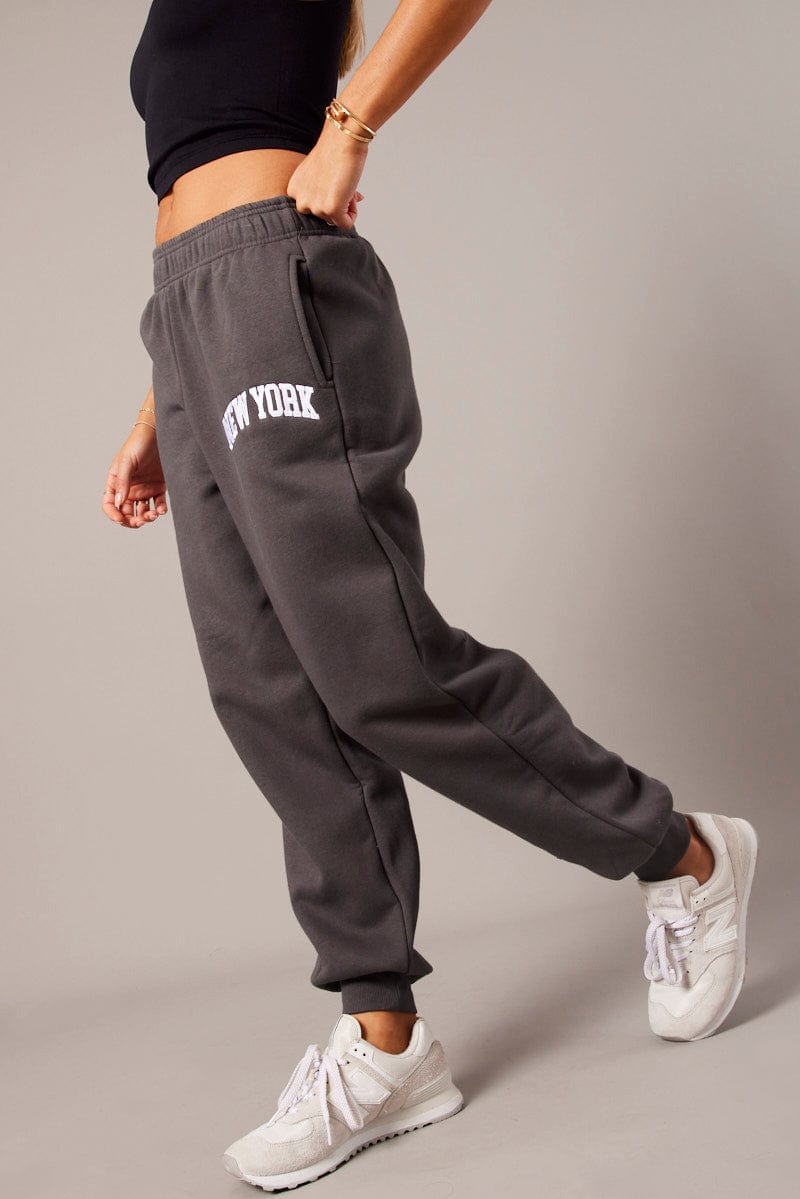 Grey Track Pants High Rise for Ally Fashion