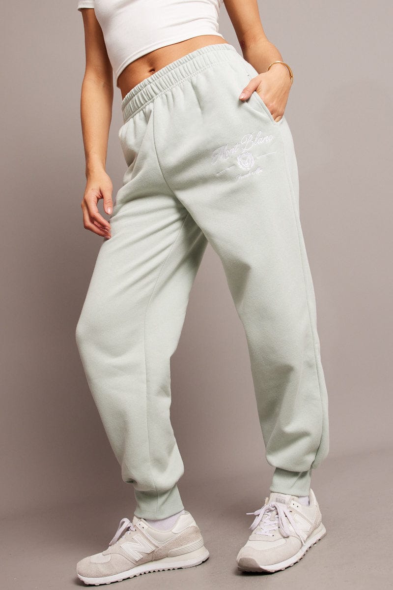 Green Track Pants High Rise for Ally Fashion